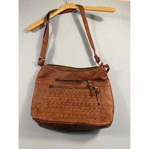 Great American Leather Works Brown Woven Leather Crossbody Bag Purse Organizer